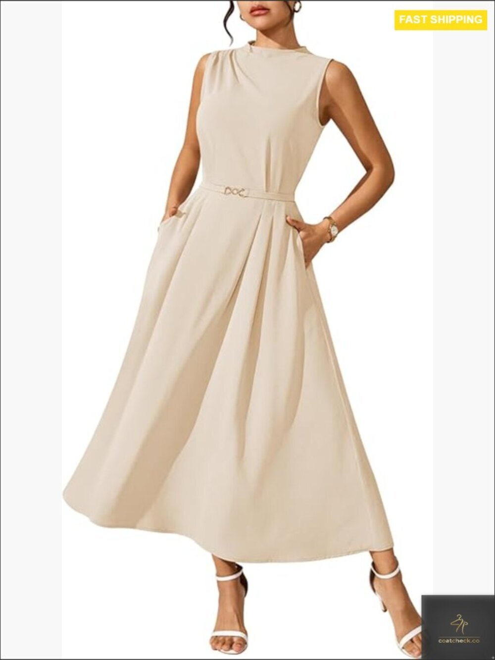 Sleeveless Midi Dress A-Line Empire Waist Business Casual Elegant Cocktail